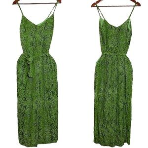 L'Agence Jaelyn Camisole Jumpsuit Silk Green Snakeskin Cropped Wide Leg 2